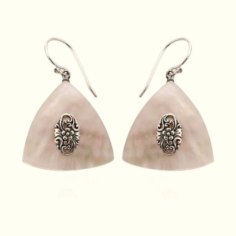 Sterling Silver Balinese Mother Of Pearl Earrings - Picture 2 of 5